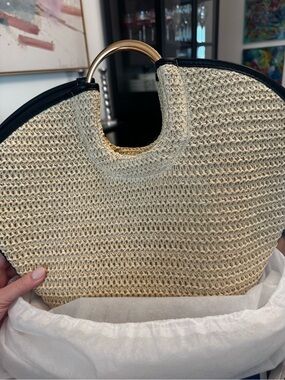Billini Woven Tote with Black Trim and Gold Handles